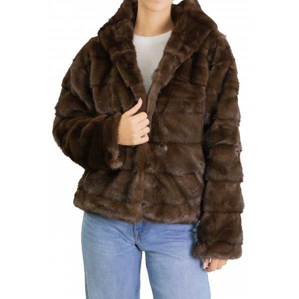 Pelliccia tinta unita con cappuccio